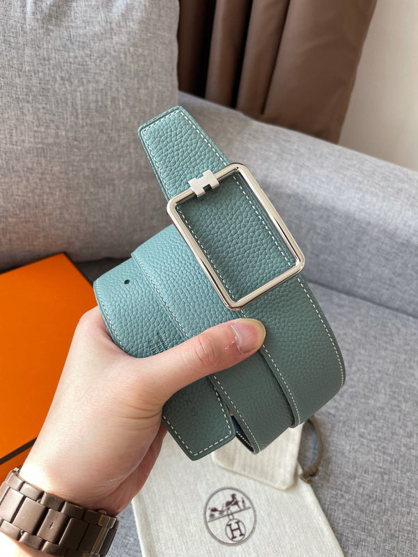 H TUBE BELT 38MM SILVER BUCKLE SKY BLUE BLACK LEATHER