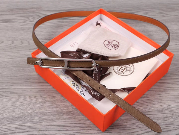 H WOMEN'S BELT 13MM SILVER BUCKLE BROWN GRAY LEATHER