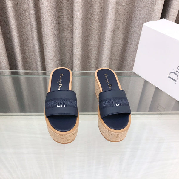 CD Dway Jelly-Colored Platform Heel 100mm Sandals Navy Blue Calskin