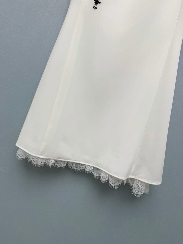 Dior 26 Sleeveless Stand Collar Lace-Trimmed Dress White in Satin 372928