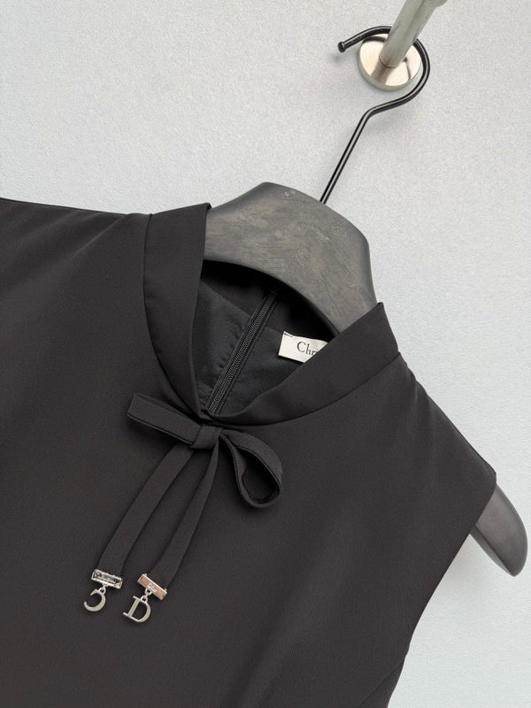 Dior 26 Sleeveless Stand Collar Lace-Trimmed Dress Black in Satin 372930