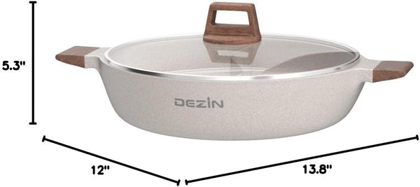 Dezin 5-QT Double-flavor Shabu Shabu Pot with Divider, Dual Sided Nonstick Hot Pot, 12 Inch Divided Stockpot for Cooking, Hotpot for Induction Cooktop, Gas Stove & Hot Burner, Soup Ladle Included