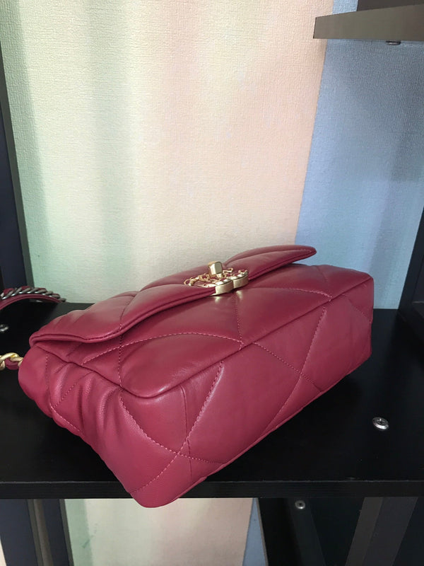 19 FLAP BAG 26 BURGUNDY LAMBSKIN