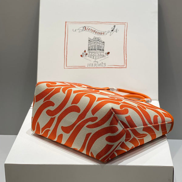 HM Steeple 25 Bag Orange Ivory Calfskin Canvas