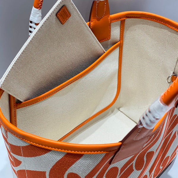 HM Steeple 25 Bag Orange Ivory Calfskin Canvas