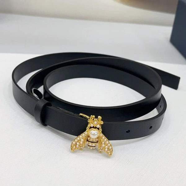 CD 2026 Bee Motif Skinny Belt 17mm Leather 186411