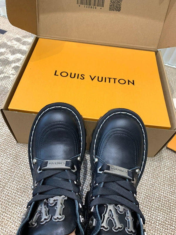 LV Checker Ankle Boots Black Cowhide