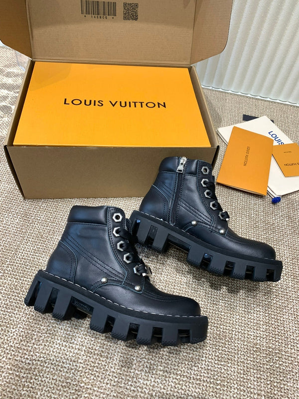 LV Checker Ankle Boots Black Cowhide