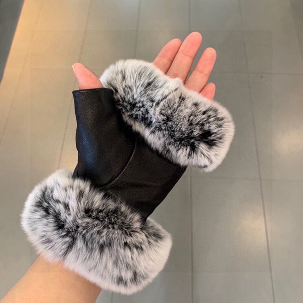 SHORt-STYLE GLOVES IN BLACK SHEEPSKIN AND RABBIT FUR 463852