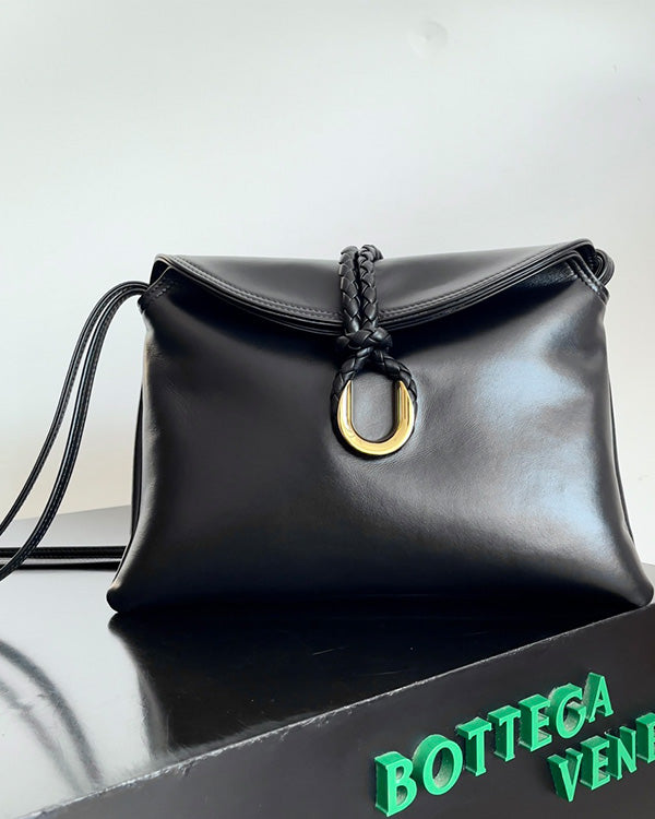 BV Liberta Crossbody Bag Buckle 30cm Black Cowhide