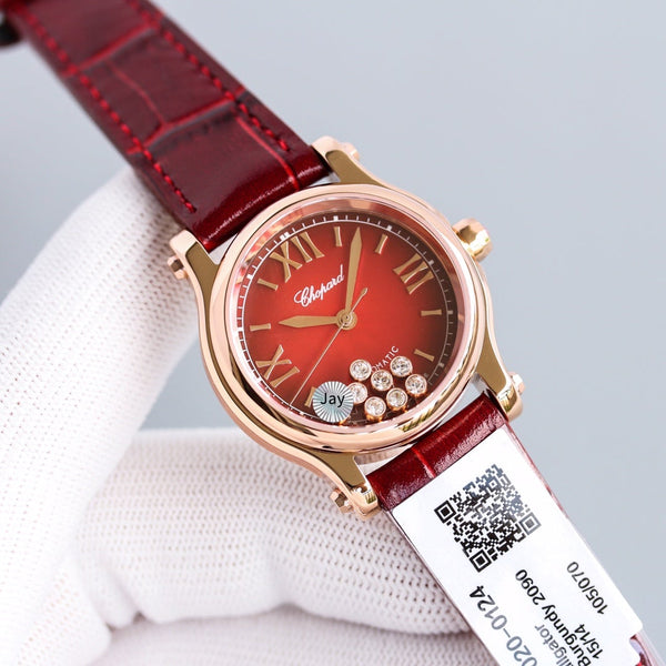 HAPPY SPORT 36MM AUTOMATIC ROSE GOLD RED DIAL