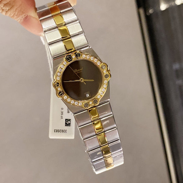 ST MORITZ 28MM QUARTZ GOLD STEEL DIAMOND BEZEL