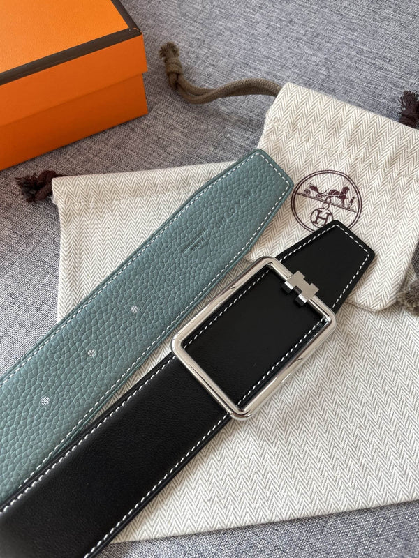 H TUBE BELT 38MM SILVER BUCKLE SKY BLUE BLACK LEATHER