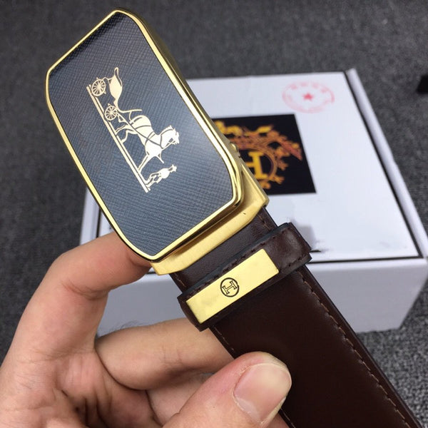 H BELT GOLD BUCKLE 3.5 MM SMOOTH BROWN LEATHER