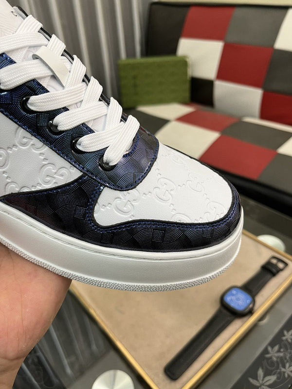 GG SNEAKERS IN EMBOSSED BLUE WHITE COWHIDE LEATHER