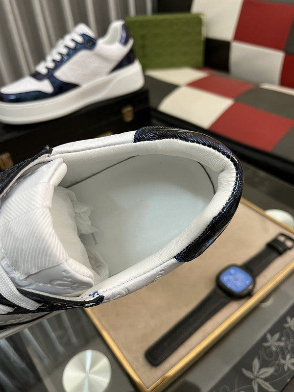 GG SNEAKERS IN EMBOSSED BLUE WHITE COWHIDE LEATHER