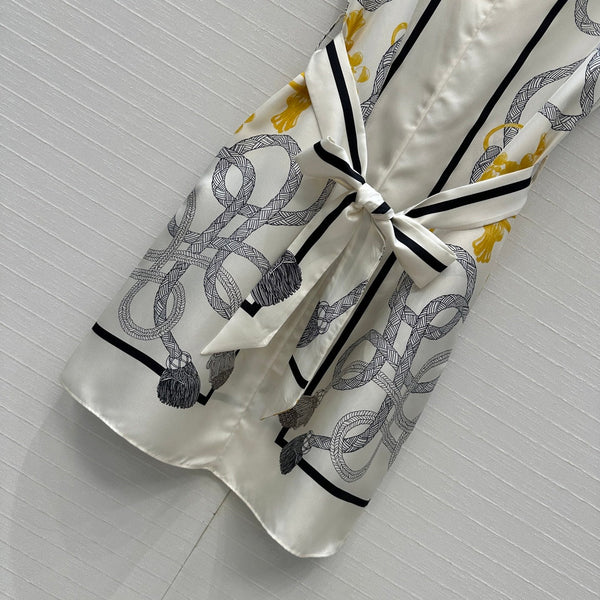HM 25S Palefroi Remix Sleeveless Dress Graphic Print in White Silk