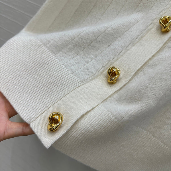 BV Crew Neckline Cardigan in Cream Cashmere
