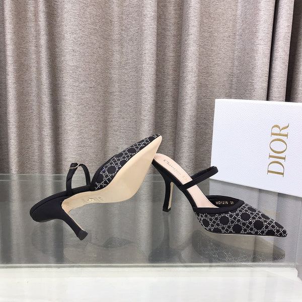 CD High Heeled Mule Crystal Black Sheepskin 460071