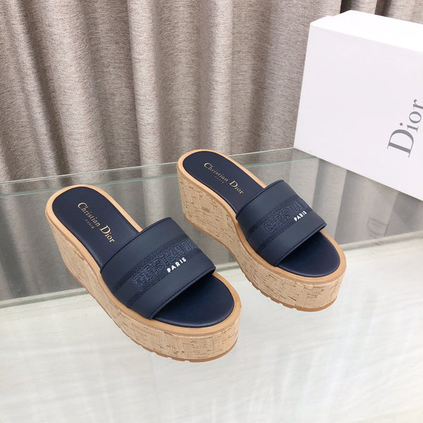 CD Dway Jelly-Colored Platform Heel 100mm Sandals Navy Blue Calskin