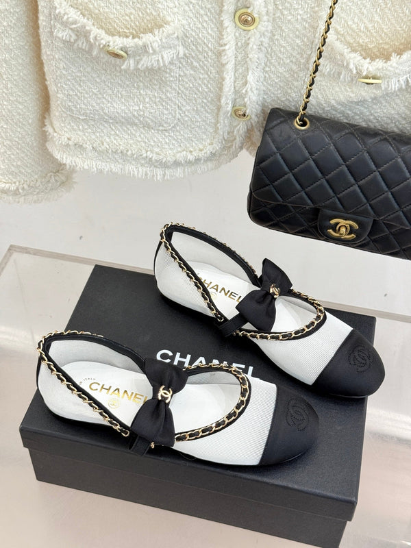 CC 25P Hollow Chain Bow Mary Janes White Mesh 473302