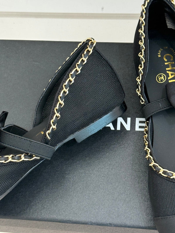CC 25P Hollow Chain Bow Mary Janes Black Mesh 473301
