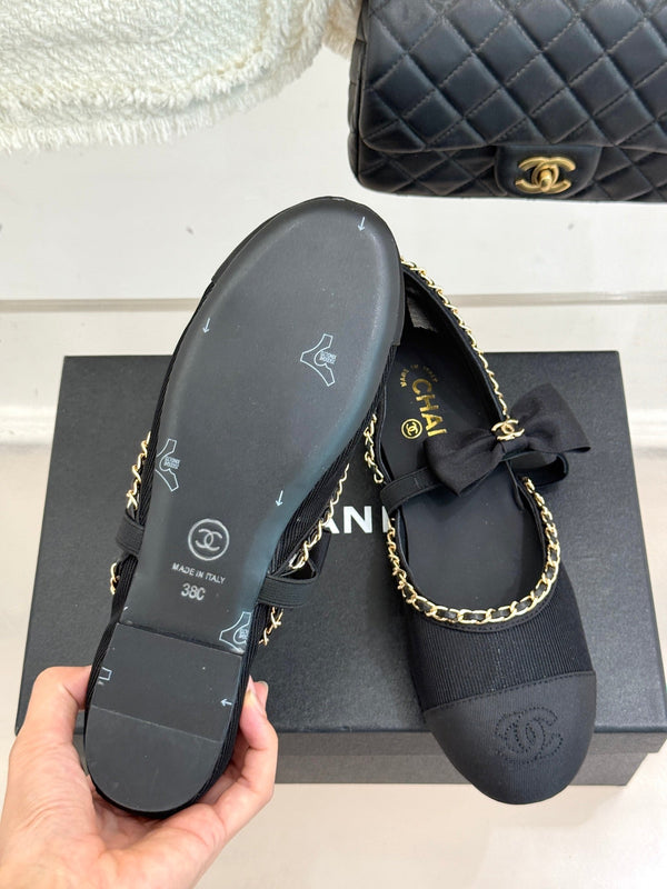 CC 25P Hollow Chain Bow Mary Janes Black Mesh 473301