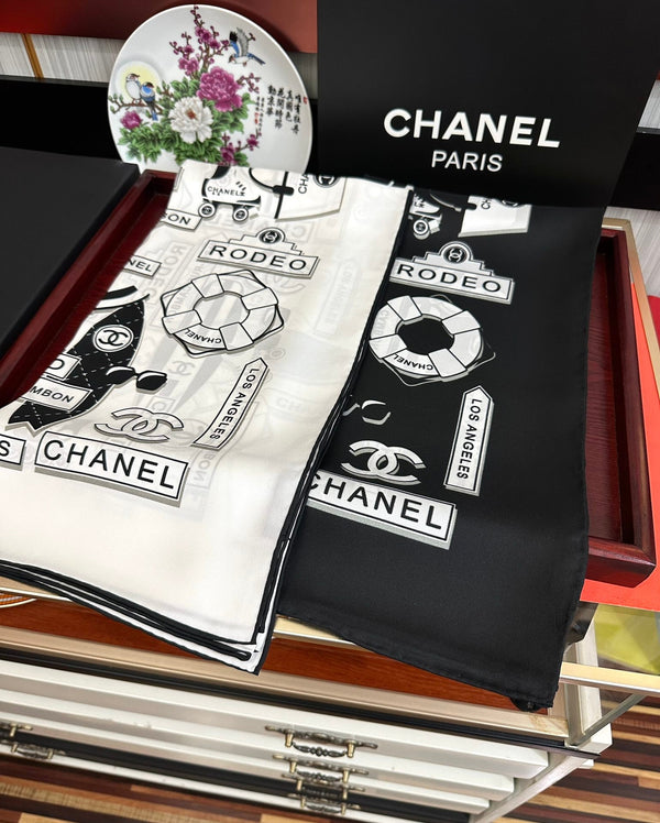 CC Square 90cm White Silk Scarf 828802