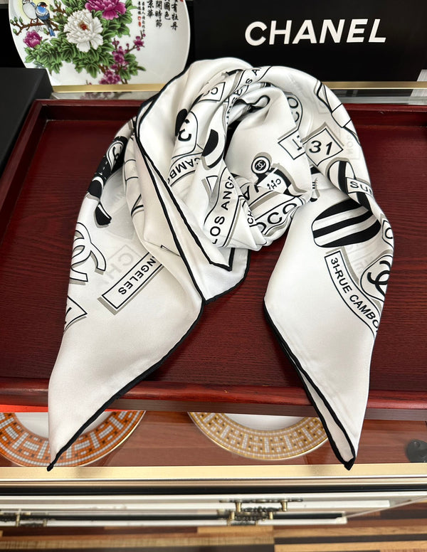 CC Square 90cm White Silk Scarf 828802