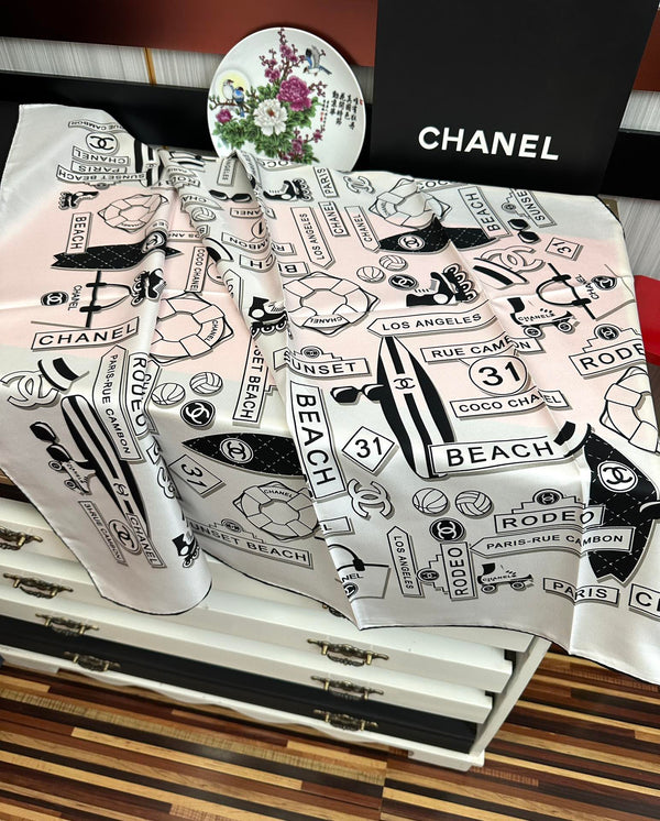 CC Square 90cm White Silk Scarf 828802