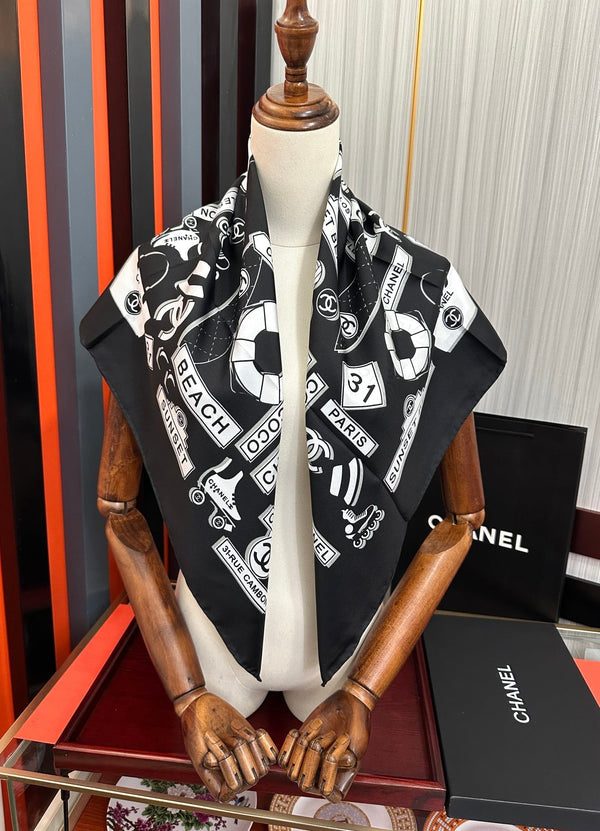 CC Square 90cm Black Silk Scarf 828801