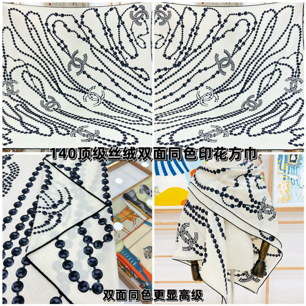 CC Double-Sided Velvet Square Scarf 140cm White Cashmere 828703