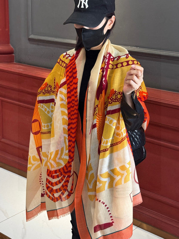 HM Saddle Long Scarf 200cm Orange Cashmere 828666