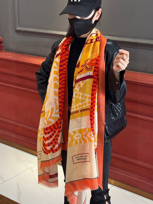 HM Saddle Long Scarf 200cm Orange Cashmere 828666