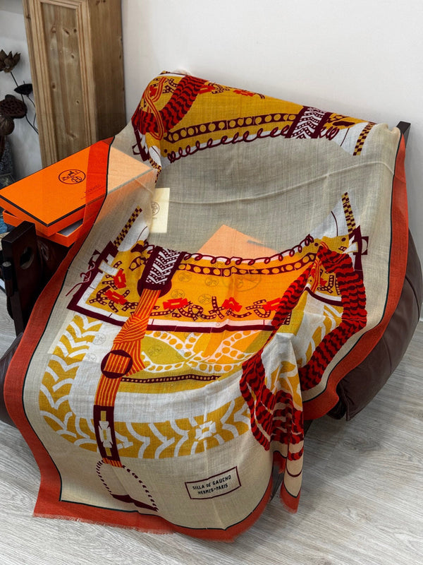 HM Saddle Long Scarf 200cm Orange Cashmere 828666