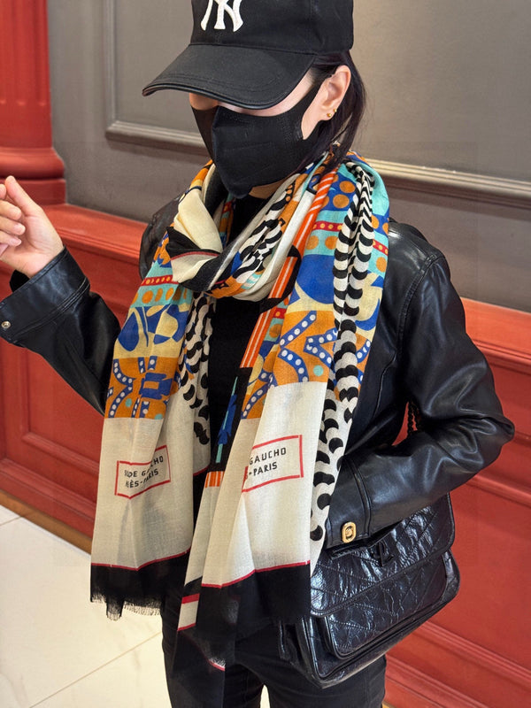 HM Saddle Long Scarf 200cm Black Cashmere 828665