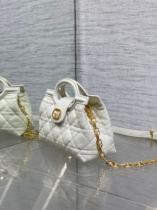 CD Jolie Top Handle Mini Chain Bag 19cm White Cowhide