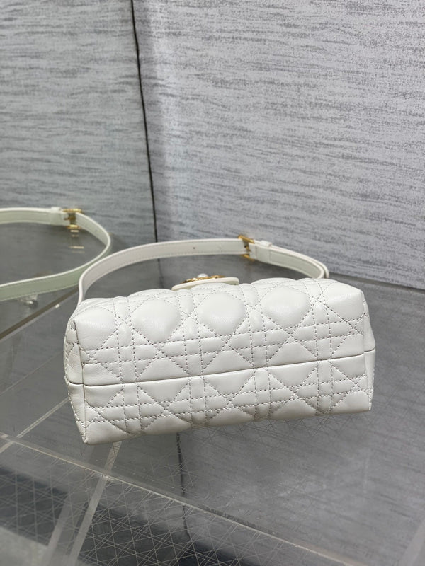 CD Jolie Top Handle Mini Chain Bag 19cm White Cowhide
