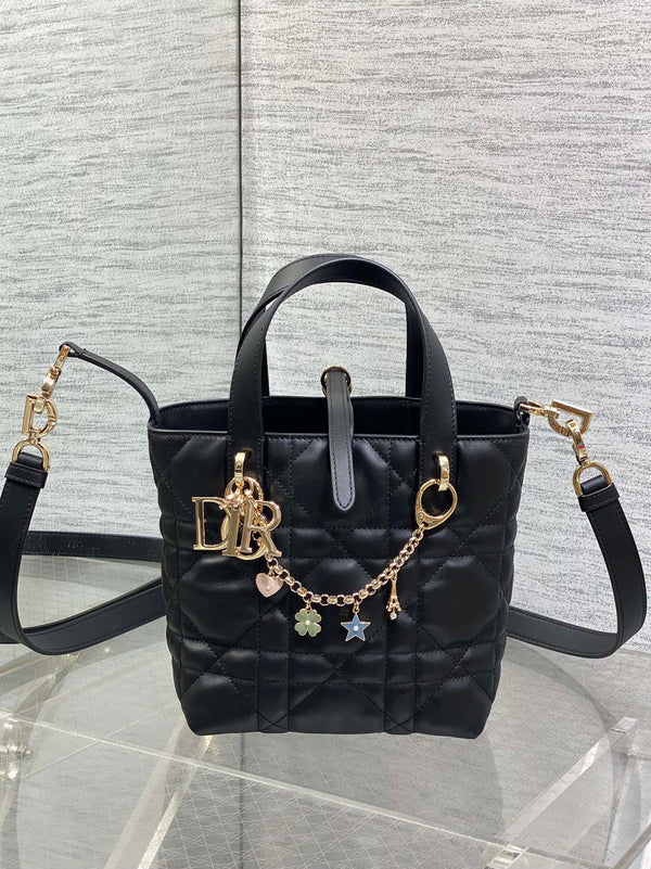 CD Toujours Vertical Small Built-In Lucky Charm Chain 18cm Black Lambskin