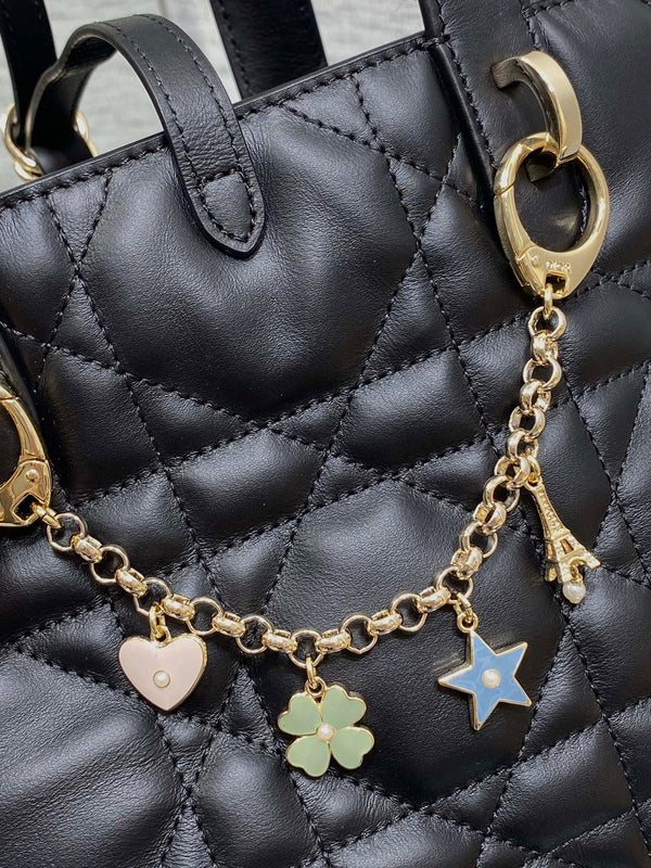 CD Toujours Vertical Small Built-In Lucky Charm Chain 18cm Black Lambskin