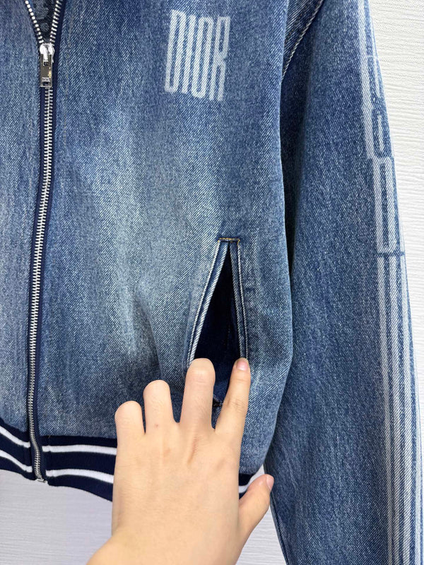 CD 25SS Laser Printed Stripe Pattern Denim Jacket Blue Cotton 306512
