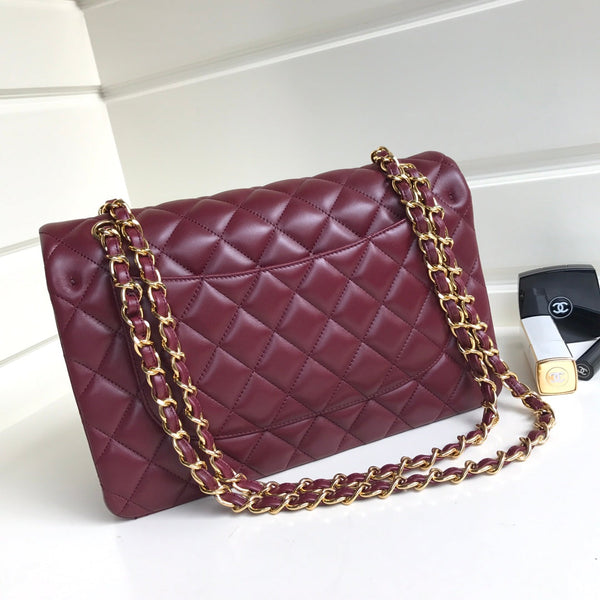 CC Classic Jumbo 30cm Burgundy Lambskin Gold Hardware