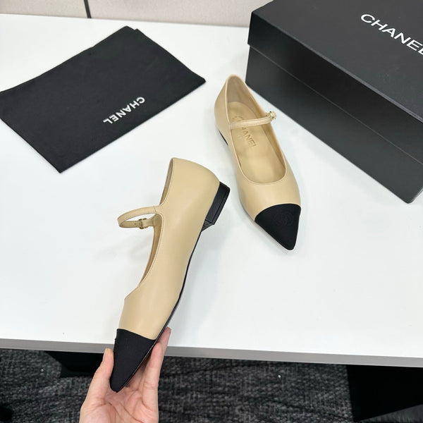 CC 25SS Pointed-Toe Mary Janes Beige Cowhide 490141