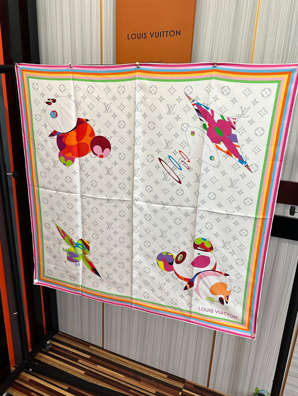 LV Double-Sided Square Scarf 90cm White Silk 839686