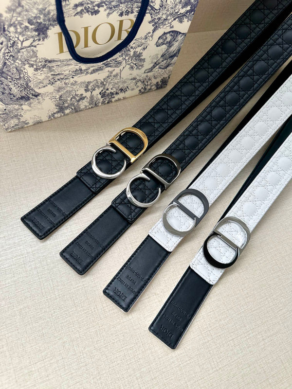 CD Belt 35mm White Black Leather Buckle 593666