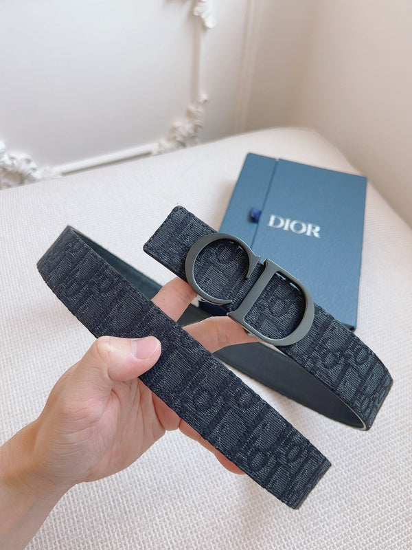 CD Belt 35mm Black Canvas Calfskin Black Logo Buckle