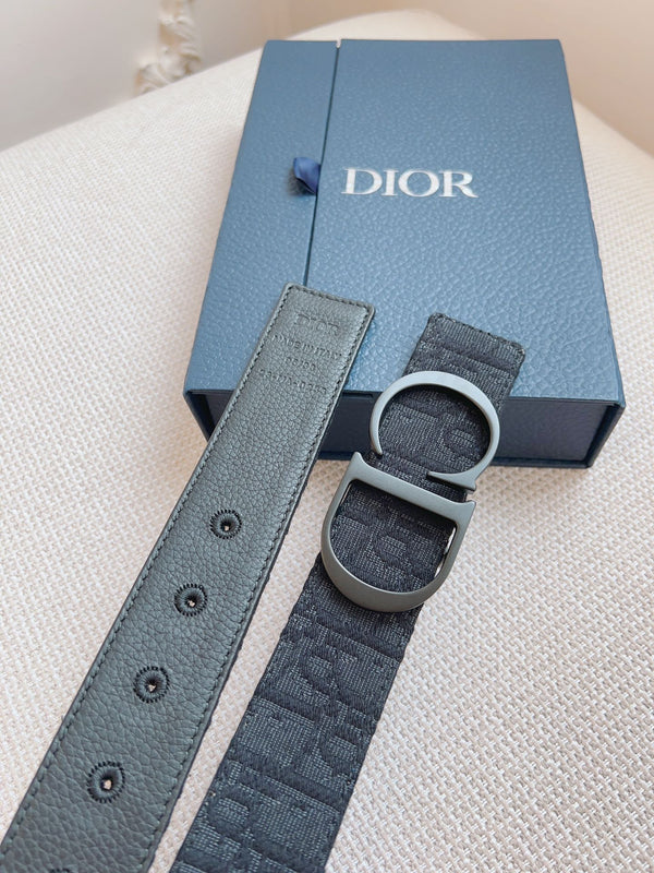 CD Belt 35mm Black Canvas Calfskin Black Logo Buckle