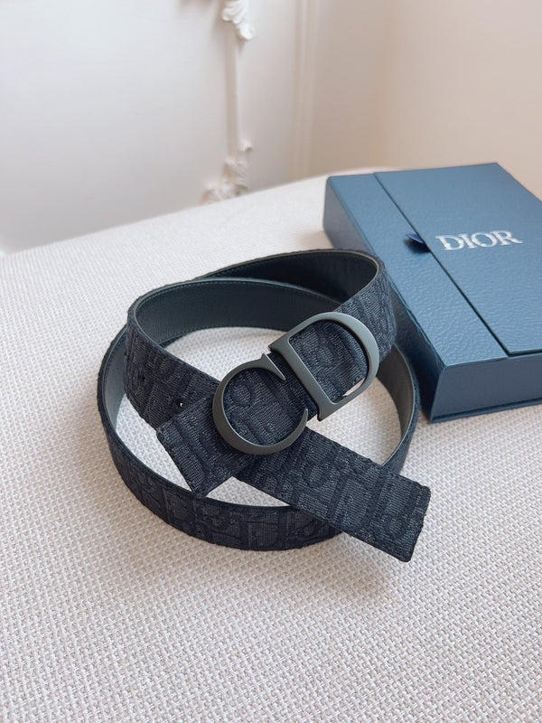 CD Belt 35mm Black Canvas Calfskin Black Logo Buckle