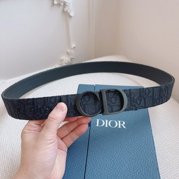 CD Belt 35mm Black Canvas Calfskin Black Logo Buckle
