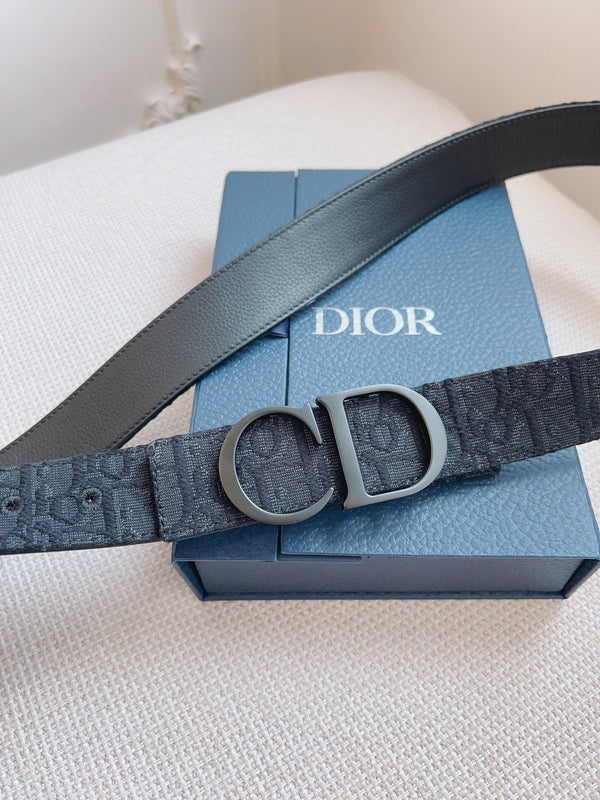 CD Belt 35mm Black Canvas Calfskin Black Logo Buckle